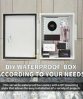 Built Damn Tough Nema Outdoor Electrical Box Enclosure IP65 Weatherproof Heavy Duty Panel with sealed door and interior wiring components.