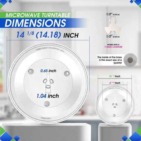 Dimensions of Microwave Turntable Plate Replacement 14 1 8 Inch Glass Plate With Exact Fit For DE74 20002B, showing measurements.