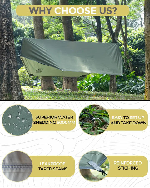 Camping Hammock With Net And Rain Fly Portable Lightweight Outdoor Hammock Tent Kit in forest