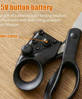 Amazon professional laser-guided fabric scissors, close-up of ergonomic black handles and metal blades for sewing