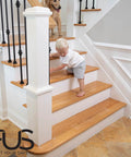 Child using stairs with Clear No Slip Stair Treads For Indoors Anti Slip Tape For Wood Floors Easy Peel And Stick Grips visible.