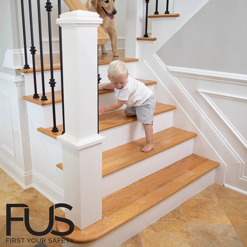 Child using stairs with Clear No Slip Stair Treads For Indoors Anti Slip Tape For Wood Floors Easy Peel And Stick Grips visible.