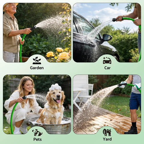 Lightweight Rubber Garden Hose Ten Feet Five Eighths Inch With Aluminum Fittings Kink Free Three Layer Construction For Flexibility And Durability Two Hundred PSI Working Pressure Easy Coil And Store Great For Lawn Garden And Yard Watering, used for garden, car, pets, and yard