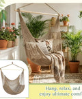 Two Piece Hanging Hammock Chair Set Boho Swing For Indoor Outdoor Chill Vibe Ultra Soft Cotton Rope Weaving hung in room