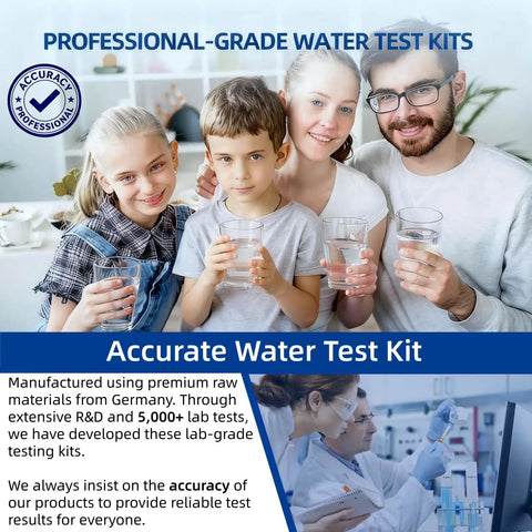 Family using 21 In 1 Drinking Water Test Kit With 145 Strips And 4 Bacteria Tests for Well, Tap, and Home Use.