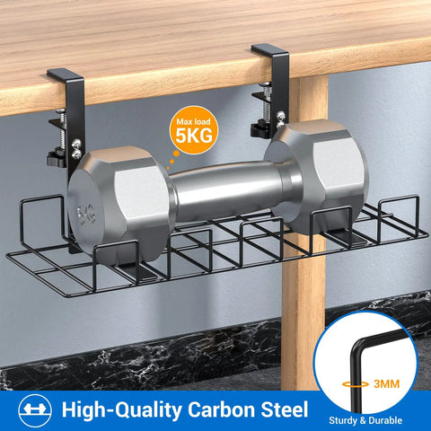2 Pack Under Desk Cable Management Tray With No Drill C Clamp Easy Install High Capacity 15 7 Inch Long Wire Organizer holding weight