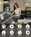 Brand New Handheld Steam Cleaner With Adjustable 3-Level Pressure Settings And One Point Six Qt Tank For Fast Cleaning, woman using on sofa.