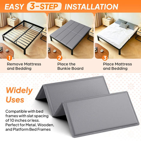 Heavy Duty Bunkie Board Queen Size 60 X 80 Inches Anti Slip Sturdy Wood Platform Mattress Foundation in 3-step installation guide