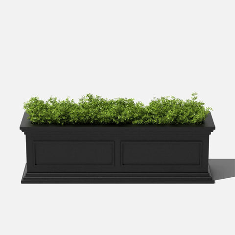 Front view of Brixton Window Box Plastic Planter For Outdoors, Large Rectangular Planter For Balcony And Windowsill, Crack Resistant All Weather