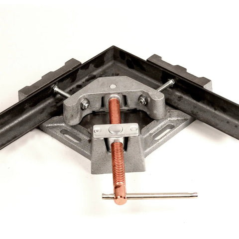 Beefy Heavy Duty Cast Iron 90 Degree Right Angle Clamp With Adjustable Swing Jaw And Quick Acting Screw, Corner Clamp For Angle Iron, 2.45 Inch T Clearance, Two Magnetic Rest Blocks, Stand-Offs WAC35D on angle iron