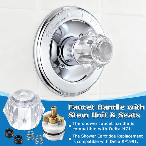 Faucet Handle With Stem Unit And Seats Kit For Delta H71 RP1991 And 1600 Series shower knob and cartridge details view