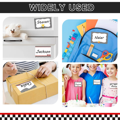Checkered Race Car Desk Name Tags Set 2.5 By 3.5 Inches 240 Pieces With Black And White Racing Theme used on various items