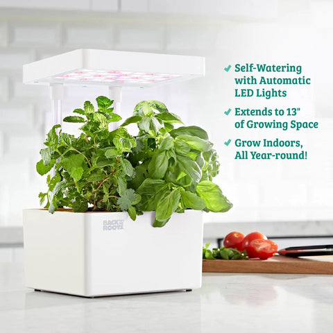 Hydroponic Grow Kit With Self Watering System And Adjustable LED Grow Lights On Telescoping Poles For Indoor Garden with herbs
