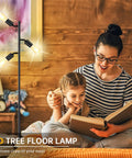 Industrial Floor Lamp With Three Adjustable Rotating Arms, Tree Style Standing Light in a cozy living room with family reading