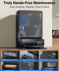 T90 Pro Omni Robot Vacuum And Mop With 30,000Pa Suction, shown in charging dock, highlighting various cleaning features.