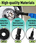 Grinding disc and adapter from All In One Wheel Hub Cleaning Tool Kit With 10 Easy Pads For Rusty Studs And Hubs in use with drill.