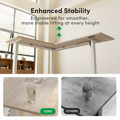 Dope Ergonomic L Shaped Standing Desk Adjustable Height Electric Sit Stand Corner Computer Workstation showing stability features.