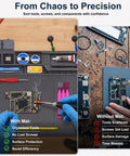Top Tier Heat Resistant Silicone Soldering Mat With Magnetic Screw Retainer Tray, showcasing organized tools for PCB repair.
