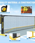 Portable Pickleball Net For Driveway 22 Foot Regulation Size Or 11 Foot Half Court Size With Ball Collector 2 In 1 Net With Carry Bag For Outdoor And Indoor Garages Ideal For Backyard Play Quick Setup And Takedown Durable Weather Resistant, showing net and frame details