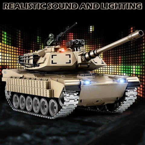 One Eighteen Scale Remote Control M1A2 Abrams Tank With Crazy Realistic Smoke Lights Sound And Recoil Two Point Four Gigahertz Metal Army Toy