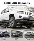 8,000-Lb Portable Car Lift With Heavy Duty Hydraulic Quick Jack for SUVs, displaying lifted white SUV