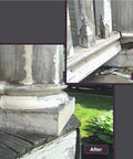 Before and after of porch column repaired with WoodEpox Kit Pro Grade 2 Pint 2 Part Structural Epoxy Adhesive Filler For Wood.