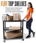 Three Shelf Flat Top Utility Cart That Handles Up To 300 Lbs Heavy Duty HDPE Shelves With Durable PVC Legs Smooth Rolling Wheels With Locking Feature A Workhorse For Office Warehouse Or Garage Storage And Easy Transport, black 3-shelf cart with boxes