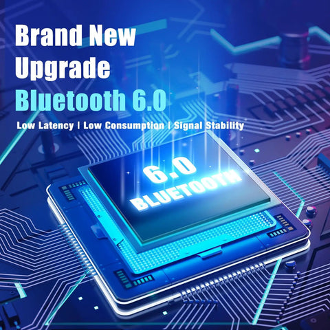 Over Ear Bluetooth Headphones with Badass 65 Hour Battery Hifi Stereo Sound That Knocks Your Socks Off showing Bluetooth 6.0 technology.