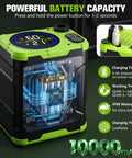 On The Go Camping Shower With 10000mAh Battery showing digital LED display and battery capacity features.