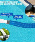 Must Have Pool Hose Adapter For 1 1/4 Inch Or 1 1/2 Inch Hoses connecting blue and white hoses by pool
