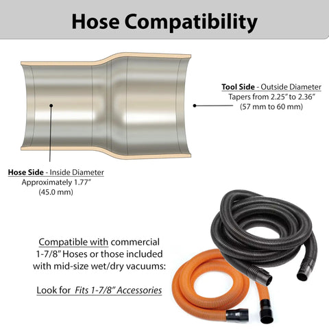 Diagram of 1-7/8 Inch Dust Collection Hose Adapter For 2-1/2 Inch Ports Hook Up To Table Saws Bandsaws Spindle Sanders Miter
