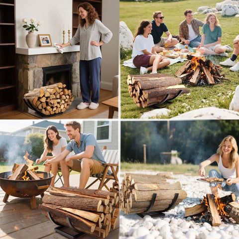 Curved Firewood Rack And Holder For Indoor And Outdoor Use 22 Inch Built Tough Heavy Duty Logs Organizer Metal Black Firewood Storage