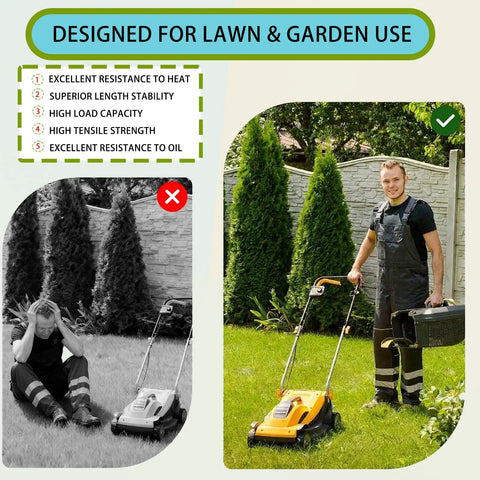 Two images showing a lawn mower in use, with text highlighting benefits of a 5/8 Inch By 178 Inch Drive Belt Replacement For TimeCutter HD X5450 XS5450 ZX5400 And Hustler 602744 Riding Mower - Replaces 133-7076 Belt, showcasing its lawn and garden use.