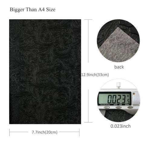 Snag This Hella Cool 4 Pack Of Faux Leather Sheets Measuring 7.7 By 12.9 Inches With A Bold Bump Texture And Dope Geometric Prints Perfect For Easy DIY Crafts And Jewelry Projects Ships Flat, showing textured black faux leather.