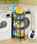4 Tier Slim Rolling Storage Cart With Wood Top For Narrow Spaces Between Appliances in laundry room
