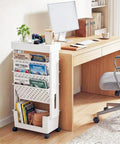 Five Tier Mobile Bookshelf With Rolling Wheels For Home Office Study Living Room Classroom White Space Saving Shelving Cart Movable File Organizer For Books Magazines And More in home office setting