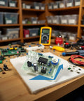 Hands-On Soldering Practice Kit For Beginners Learn To Solder With DIY Electronics Learning Board Including Desoldering Tools, Resistors, Capacitors, LEDs And Essential Soldering Station Accessories on a workbench