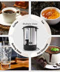 Commercial Coffee Urn 110-Cup 16L Fast Brew Stainless Steel Hot Beverage Dispenser With Temperature Display And Thermometer