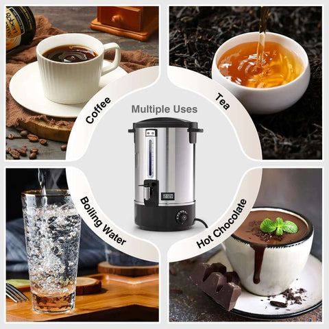 Commercial Coffee Urn 110-Cup 16L Fast Brew Stainless Steel Hot Beverage Dispenser With Temperature Display And Thermometer