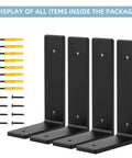 Pack of four Six By Four Inch L Shaped Shelf Brackets Heavy Duty Die Cast Alloy Metal 90 Degree Corner Brace with mounting hardware