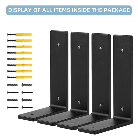 Pack of four Six By Four Inch L Shaped Shelf Brackets Heavy Duty Die Cast Alloy Metal 90 Degree Corner Brace with mounting hardware