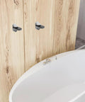 Sturdy Adjustable Glass Shelf Brackets Zinc Alloy Wall Mounts for Bathrooms and Kitchens beside wood paneling