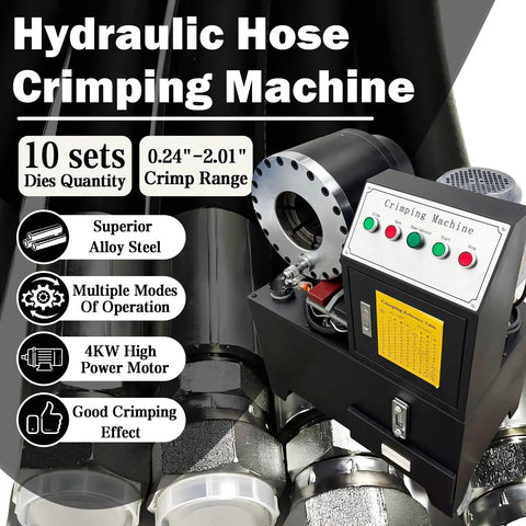 Rock Solid Electric Hose Crimping Machine For Hydraulic Tube Press With Ten Die Kits, 0.24"-2.01" crimp range with control panel.