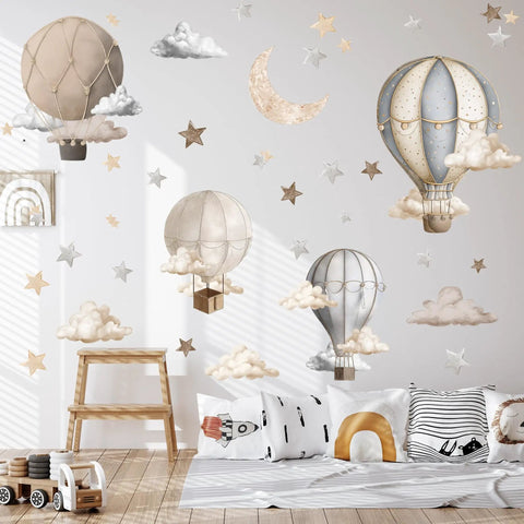 Dreamy Hot Air Balloon and Star Wall Decals Peel and Stick Vinyl Wall Stickers for Kiddo Sized Kids Room Nursery Decor