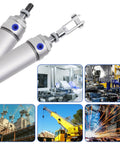 Compact 32mm Bore 250mm Stroke Pneumatic Air Cylinder Double Acting Single Rod With Y Connector shown with industrial applications.