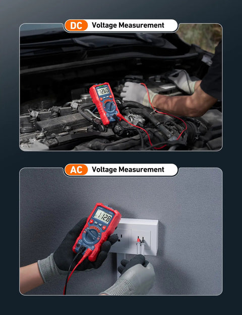 Digital Multimeter With TRMS 4000 Counts Auto Ranging Volt Meter Ohmmeter NCV Capable shown measuring DC and AC voltage