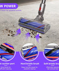 Replacement No-Tangle Vacuum Head For Dyson Cordless V7 V8 V10 V11 V15 on carpet showing dust suction port and brush features.