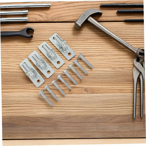 Heavy Duty Wall Mount Fence Gate Hinges For Sturdy Posts And Metal Doors Featuring Four Piece Wall Plate Hardware and screws on wood.