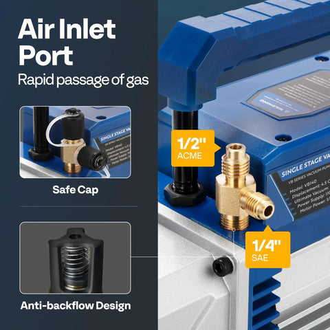VIVOHOME 110V single-stage HVAC vacuum pump with 1/2 in. ACME and 1/4 in. SAE ports, anti-backflow