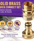 Easy Connect Garden Hose Quick Connect Fittings 3/4 Inch GHT Solid Brass Leak Proof Heavy Duty Up To 200 PSI close-up view